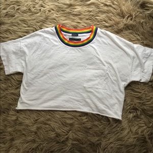 Cute white crop tee with a rainbow collar